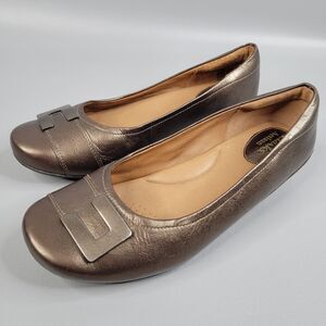 Clarks Artisan Size 5.5 M Women's Bronze Metalic Leather Loafers Comfort Shoes